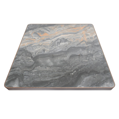 Square Grey Marble-Look Sintered Stone Table Top | Dark Walnut Aluminum Rim