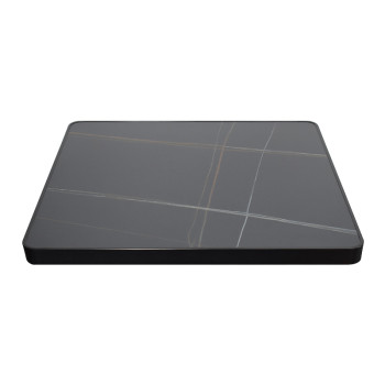 Square Grey Marble-Look Sintered Stone Table Top | Dark Walnut Aluminum Rim