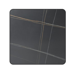 Square Grey Marble-Look Sintered Stone Table Top | Dark Walnut Aluminum Rim