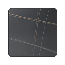 Square Grey Marble-Look Sintered Stone Table Top | Dark Walnut Aluminum Rim