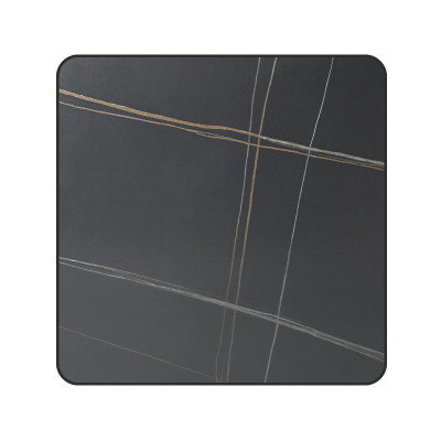 Square Grey Marble-Look Sintered Stone Table Top | Dark Walnut Aluminum Rim