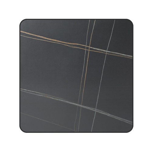 Square Grey Marble-Look Sintered Stone Table Top | Dark Walnut Aluminum Rim
