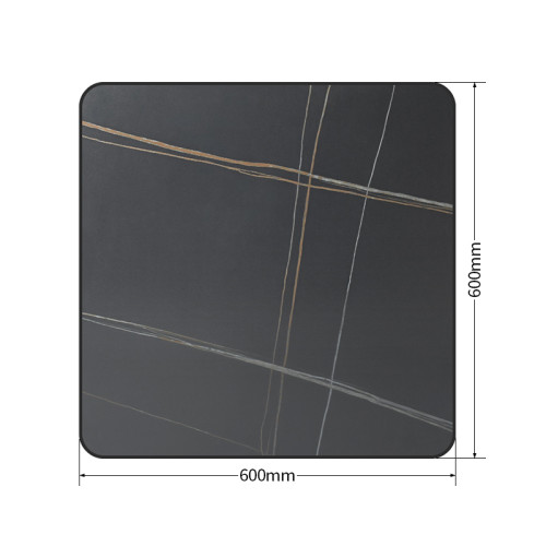 Square Grey Marble-Look Sintered Stone Table Top | Dark Walnut Aluminum Rim