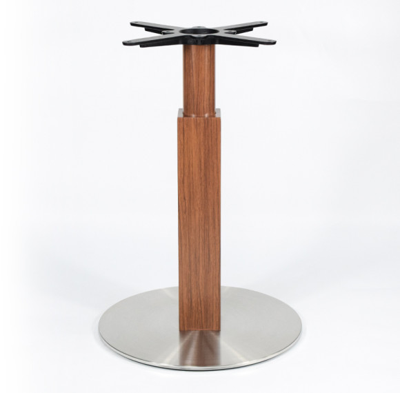 Round Stainless Steel Base with Wood Grain Column | Commercial Restaurant Table Base