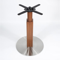 Round Stainless Steel Base with Wood Grain Column | Commercial Restaurant Table Base