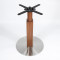 Wood Look Column + Stainless Steel Round Base Table Pedestal | Modern Mixed-Media Leg for Cafe & Dining Tables