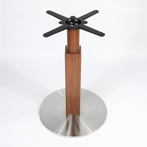 Round Stainless Steel Base with Wood Grain Column | Commercial Restaurant Table Base