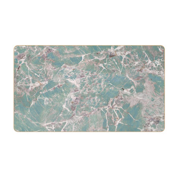 Rectangular Turquoise Marble-Look Sintered Stone Table Top | Brushed Titanium Gold 201 Stainless Steel Rim
