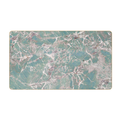 Rectangular Turquoise Marble-Look Sintered Stone Table Top | Brushed Titanium Gold 201 Stainless Steel Rim