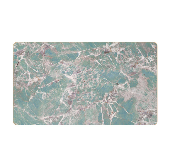 Rectangular Turquoise Marble-Look Sintered Stone Table Top | Brushed Titanium Gold 201 Stainless Steel Rim