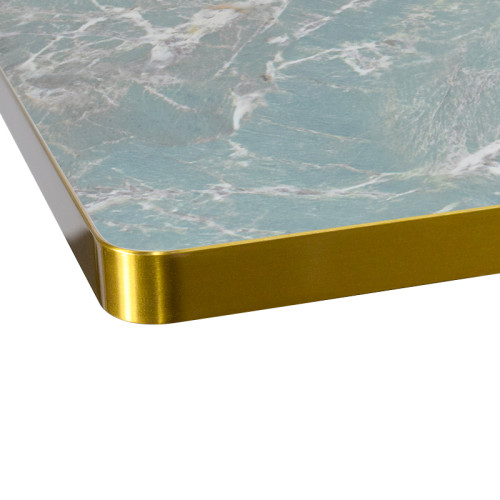 Rectangular Turquoise Marble-Look Sintered Stone Table Top | Brushed Titanium Gold 201 Stainless Steel Rim