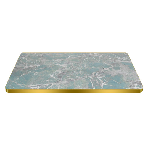 Rectangular Turquoise Marble-Look Sintered Stone Table Top | Brushed Titanium Gold 201 Stainless Steel Rim
