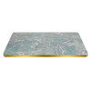 Rectangular Turquoise Marble-Look Sintered Stone Table Top | Brushed Titanium Gold 201 Stainless Steel Rim