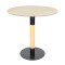 Round Beige Travertine Dining Table | Modern Cafe Table with Wood Grain & Black Metal Base