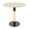 Round Beige Travertine Dining Table | Modern Cafe Table with Wood Grain & Black Metal Base