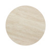 Round Beige Travertine Dining Table | Modern Cafe Table with Wood Grain & Black Metal Base