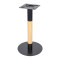 Round Beige Travertine Dining Table | Modern Cafe Table with Wood Grain & Black Metal Base