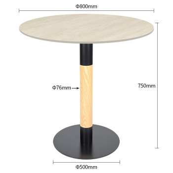 Round Beige Travertine Dining Table | Modern Cafe Table with Wood Grain & Black Metal Base