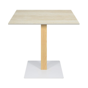 Square Dining Table | Minimalist Cafe Table with Wood Grain & White Metal Base