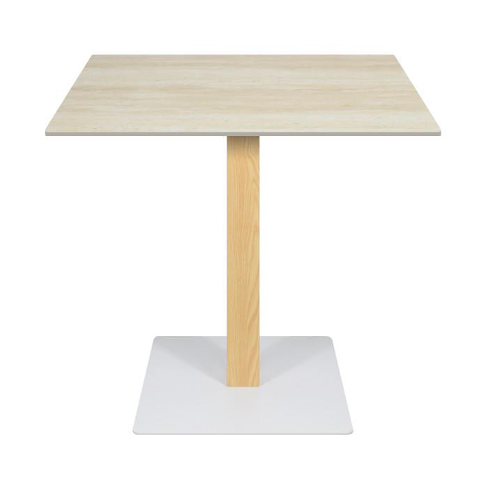 Square Dining Table | Minimalist Cafe Table with Wood Grain & White Metal Base