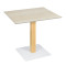 Square Dining Table | Minimalist Cafe Table with Wood Grain & White Metal Base