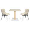 Square Dining Table | Minimalist Cafe Table with Wood Grain & White Metal Base