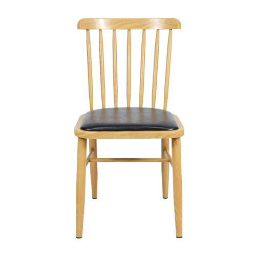 Wood-Look Metal  Dining Chair with Black PU Cushion | Modern upholstered dining chairs
