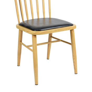 Wood-Look Metal  Dining Chair with Black PU Cushion | Modern upholstered dining chairs