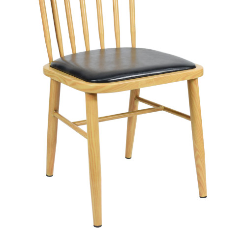 Wood-Look Metal  Dining Chair with Black PU Cushion | Modern upholstered dining chairs