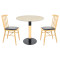Round Beige Travertine Dining Table | Modern Cafe Table with Wood Grain & Black Metal Base