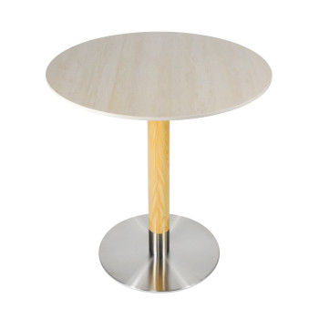 Round Sintered Stone Dining Table with Stainless Steel &  Wood Grain Metal Base For Cafe & Restaurant