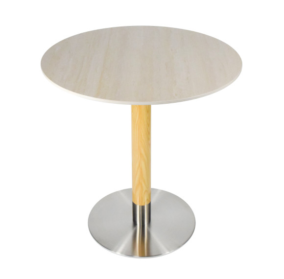 Round Sintered Stone Dining Table with Stainless Steel & Wood Grain Metal Base For Cafe & Restaurant