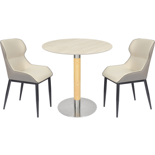 Round Sintered Stone Dining Table with Stainless Steel &  Wood Grain Metal Base For Cafe & Restaurant