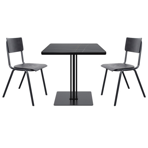 Black Metal Base with Sintered Stone Top Square Commercial Dining Table for Restaurant Cafe Wholesale
