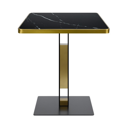 Gold Trim Sintered Stone Top with Black Metal Base Luxury Commercial Dining Table for Cafe Restaurant Wholesale