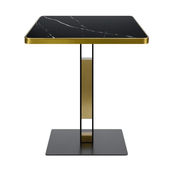 Gold Trim Sintered Stone Top with Black Metal Base Luxury Commercial Dining Table for Cafe Restaurant Wholesale