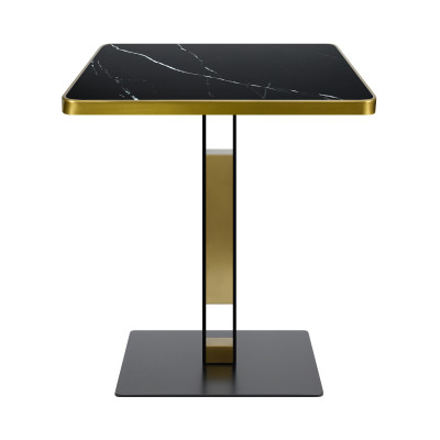 Gold Trim Sintered Stone Top with Black Metal Base Luxury Commercial Dining Table for Cafe Restaurant Wholesale