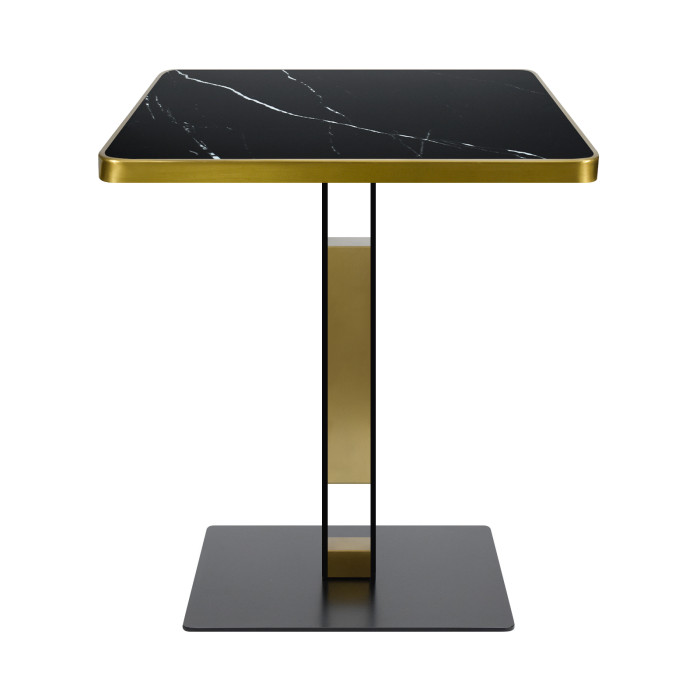 Gold Trim Sintered Stone Top with Black Metal Base Luxury Commercial Dining Table for Cafe Restaurant Wholesale