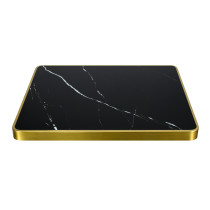 Gold Trim Sintered Stone Top with Black Metal Base Luxury Commercial Dining Table for Cafe Restaurant Wholesale