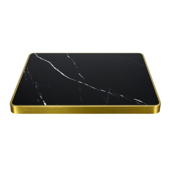 Gold Trim Sintered Stone Top with Black Metal Base Luxury Commercial Dining Table for Cafe Restaurant Wholesale