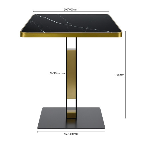 Gold Trim Sintered Stone Top with Black Metal Base Luxury Commercial Dining Table for Cafe Restaurant Wholesale