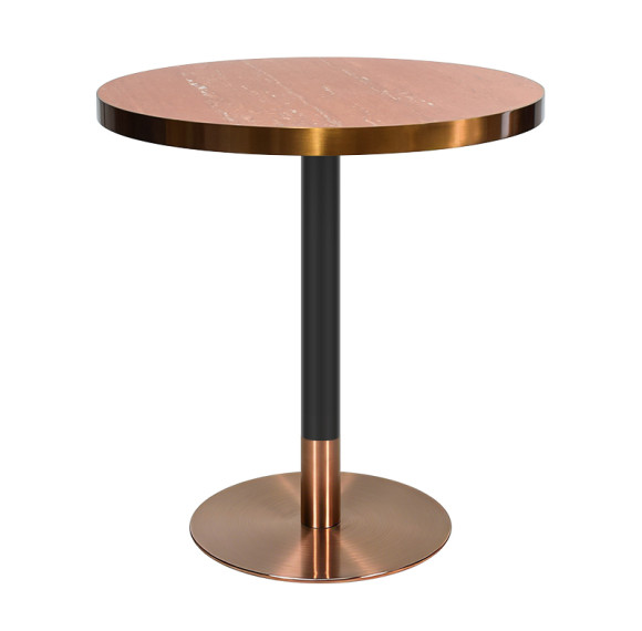Round Sintered Stone Dining Table with Stainless Steel & Wood Grain Metal Base For Cafe & Restaurant