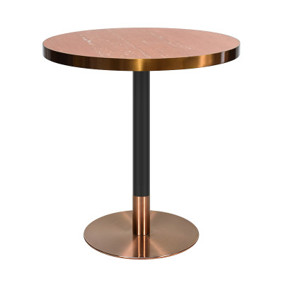 Round Sintered Stone Dining Table with Stainless Steel & Wood Grain Metal Base For Cafe & Restaurant