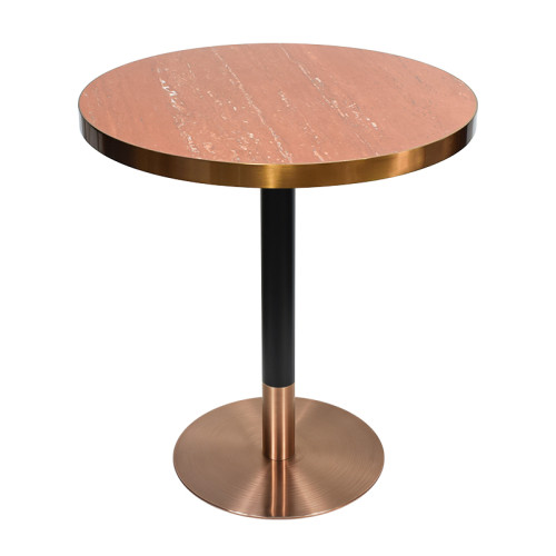 Round Sintered Stone Dining Table with Stainless Steel &  Wood Grain Metal Base For Cafe & Restaurant