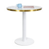 Round Terrazzo Dining Table with Gold Stainless Steel Rim & White Metal Base for Cafe & Restaurant