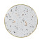 Round Terrazzo Dining Table with Gold Stainless Steel Rim & White Metal Base for Cafe & Restaurant