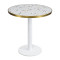 Round Terrazzo Dining Table with Gold Stainless Steel Rim & White Metal Base for Cafe & Restaurant