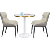 Round Terrazzo Dining Table with Gold Stainless Steel Rim & White Metal Base for Cafe & Restaurant