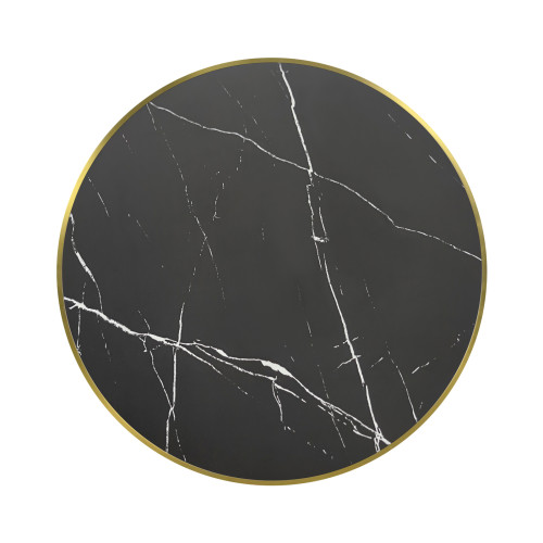 Round Black Sintered Stone Dining Table with Gold Stainless Steel Rim & Black Metal Base