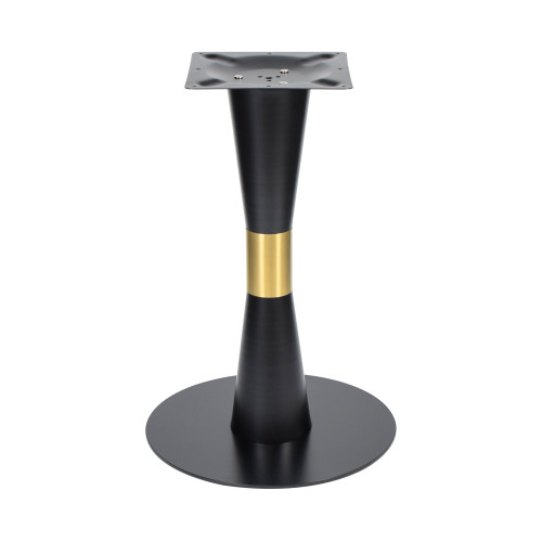 Round Black Sintered Stone Dining Table with Gold Stainless Steel Rim & Black Metal Base